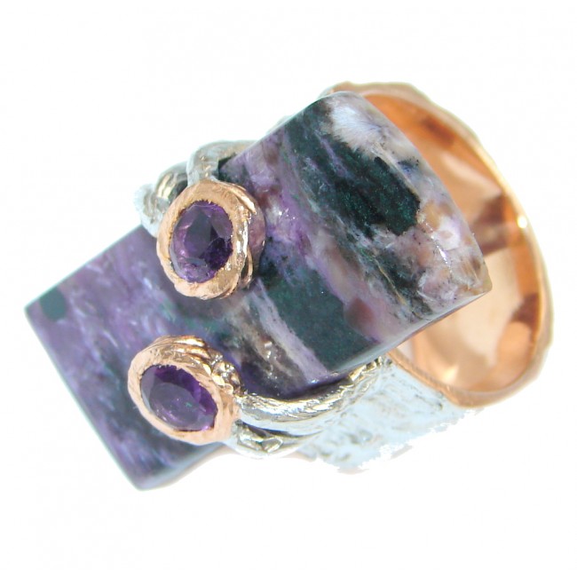 Beautiful Amethyst Purple Charoite Gold over Sterling Silver Ring size adjustable