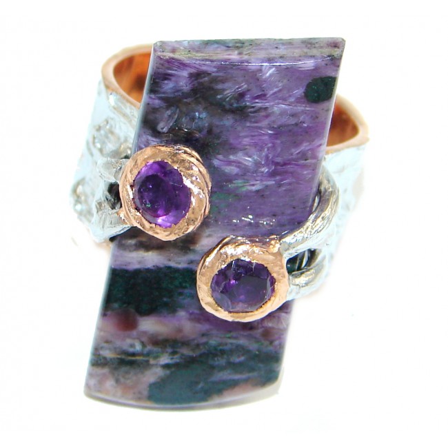 Beautiful Amethyst Purple Charoite Gold over Sterling Silver Ring size adjustable