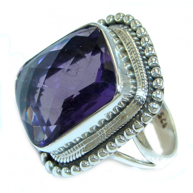 created Amethyst Sterling Silver handmade ring size 9