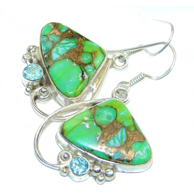 Perfect Green Turquoise with copper vains Sterling Silver earrings