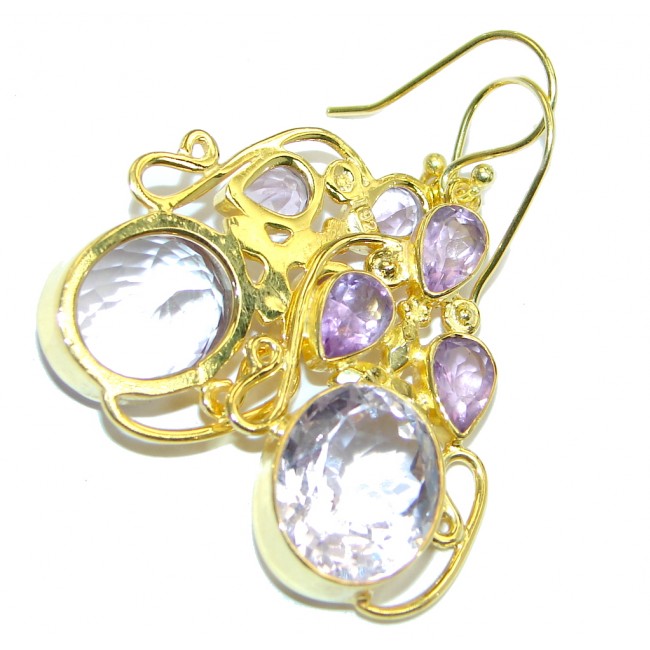 Fancy Pink Amethyst Gold plated over Sterling Silver Earrings