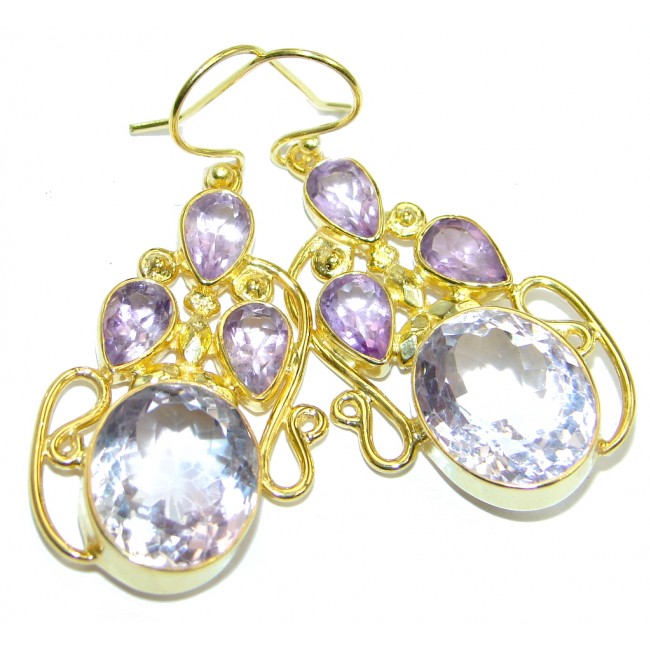 Fancy Pink Amethyst Gold plated over Sterling Silver Earrings