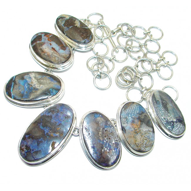 Perfect Storm Unique Genuine Boulder Opal Sterling Silver handcrafted necklace