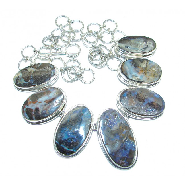 Perfect Storm Unique Genuine Boulder Opal Sterling Silver handcrafted necklace