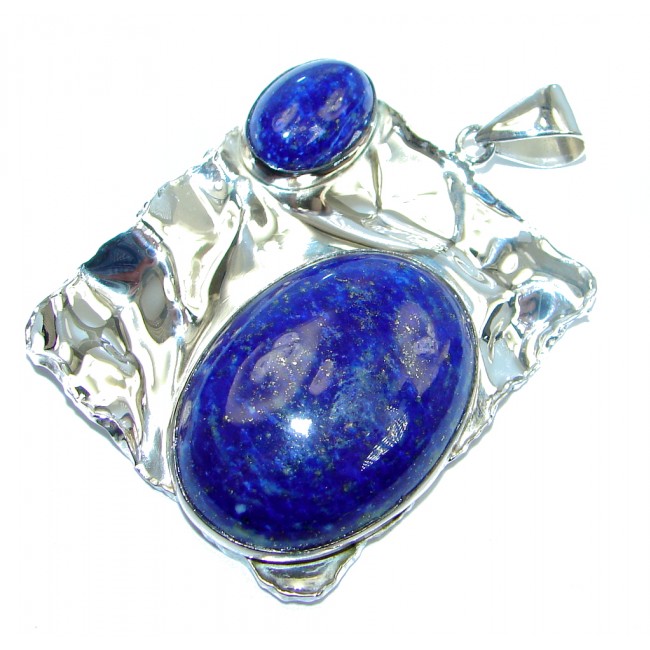 Genuine AAA Blue Lapis Lazuli hammered Sterling Silver Pendant