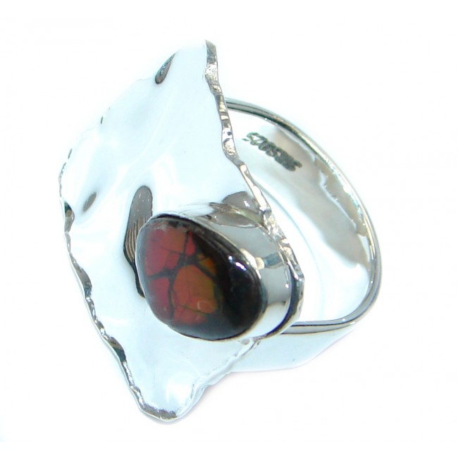 Rainbow Fire AAA Ammolite Sterling Silver ring s. 6 1/4