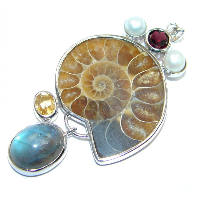Back to Nature Brown Ammonite Fossil Sterling Silver Pendant