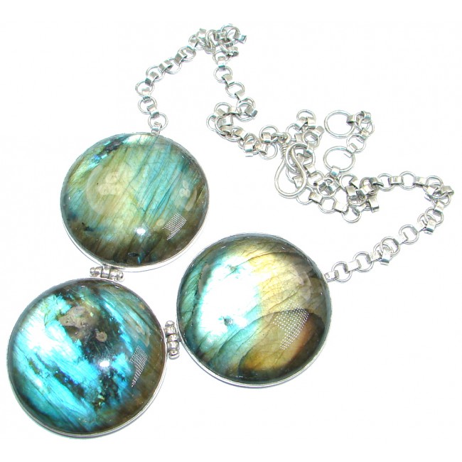 Genuine Fire Labradorite Sterling Silver handcrafted Necklace