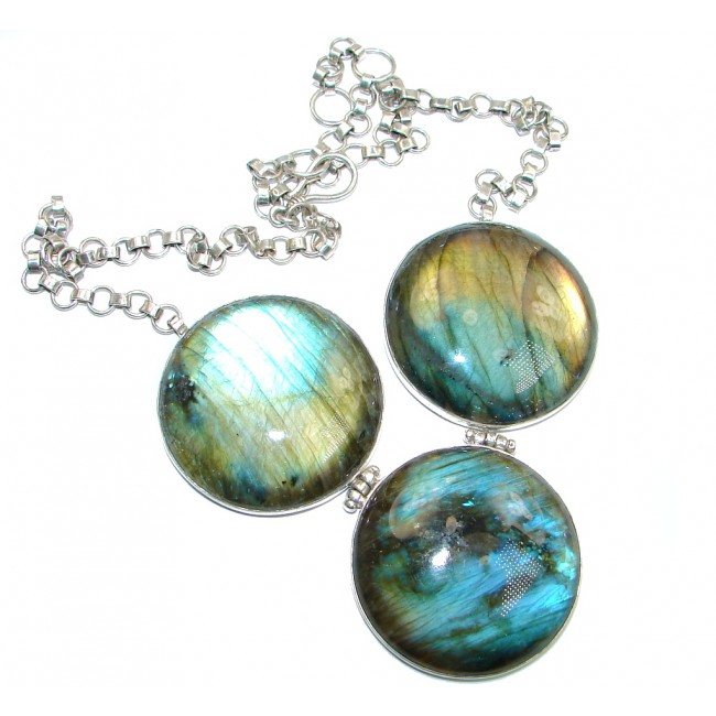 Genuine Fire Labradorite Sterling Silver handcrafted Necklace