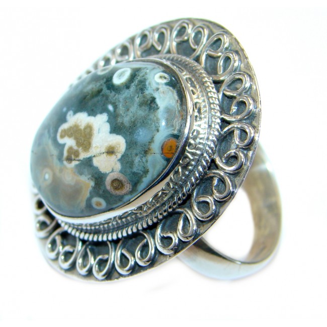 Great quality Ocean Jasper Sterling Silver handcrafted Ring size 10 1/4