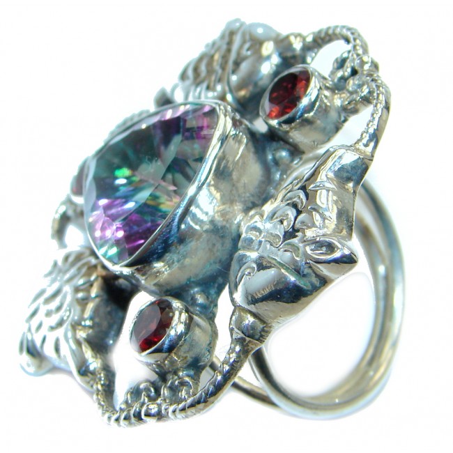 Huge Exotic Rainbow Magic Topaz Sterling Silver Ring s. 7