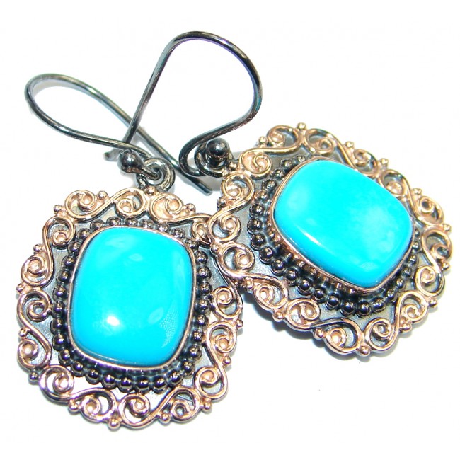 Genuine Sleeping Beauty Turquoise Rose gold plated over Sterling Silver handcrafted Earrings