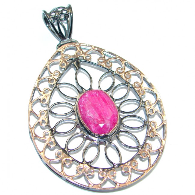 Victorian Style Ruby Rose Gold plated with Sterling Silver Pendant