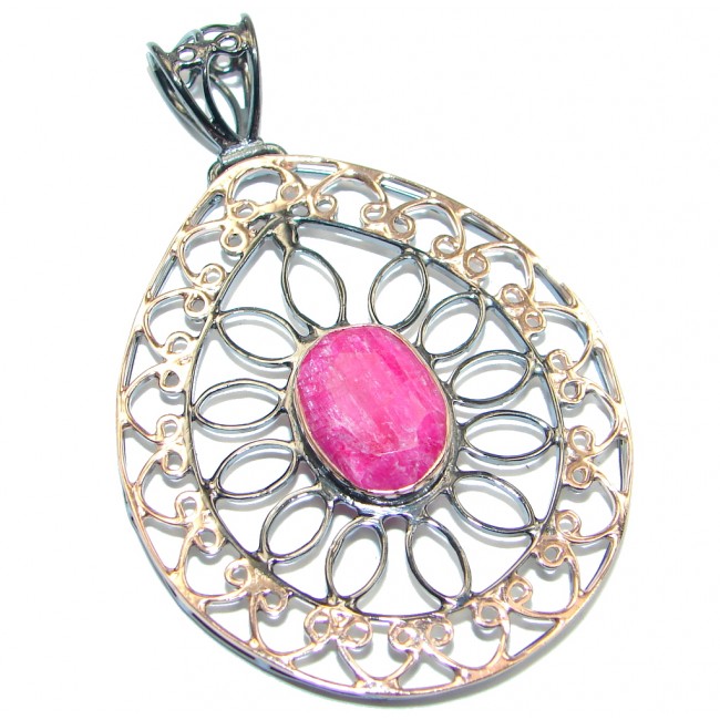 Victorian Style Ruby Rose Gold plated with Sterling Silver Pendant