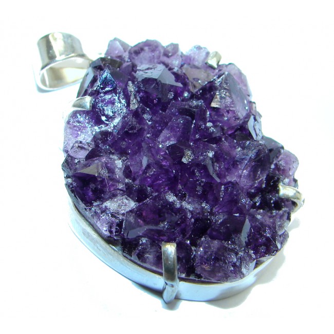 Big Fashion Purple Amethyst Cluster Sterling Silver Pendant