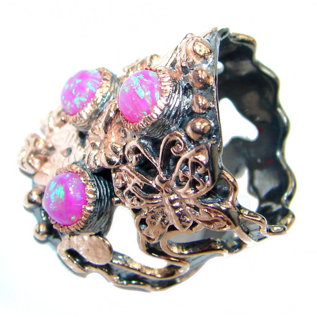 Lab. Pink Fire Opal Rose Gold Rhodium plated over Sterling Silver Ring size 7