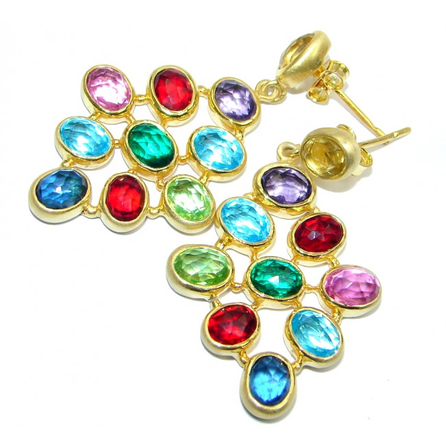 Multicolor simulated Gemstones Gold Rhodium over Sterling Silver earrings