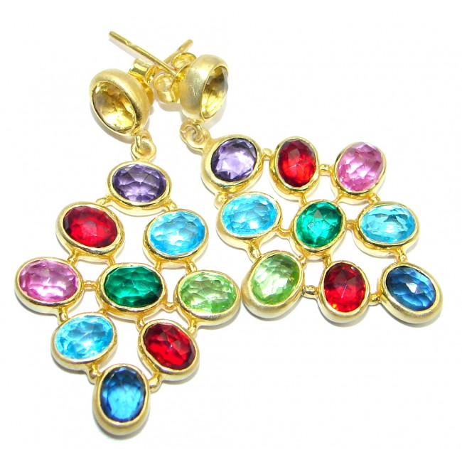 Multicolor simulated Gemstones Gold Rhodium over Sterling Silver earrings