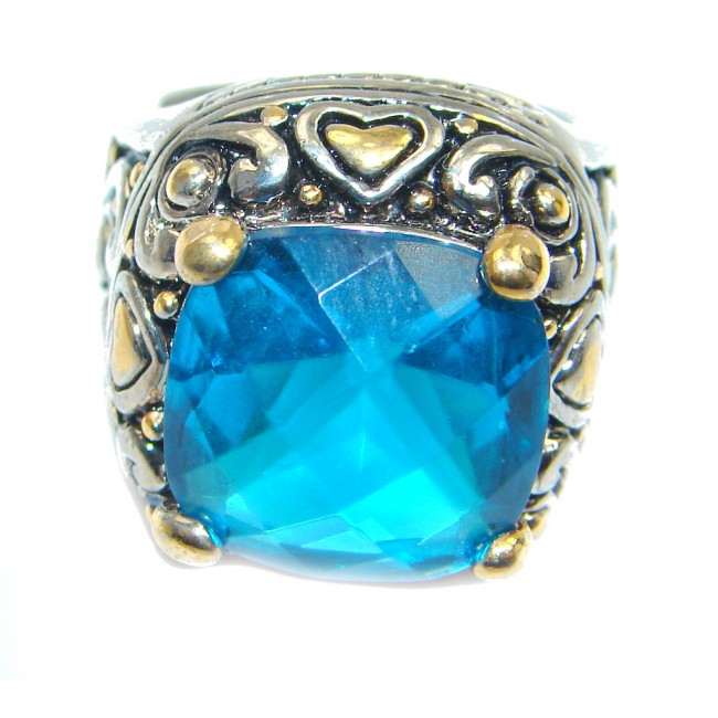 Blue Topaz Two Tones Sterling Silver ring s. 8 1/4
