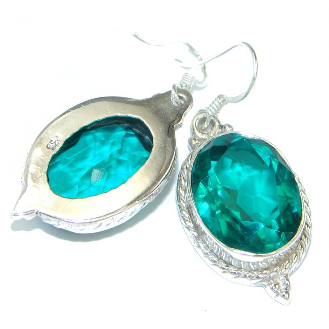 Chunky Created Emerald Sterling Silver hadmade earrings