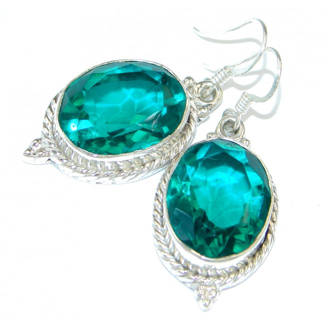 Chunky Created Emerald Sterling Silver hadmade earrings