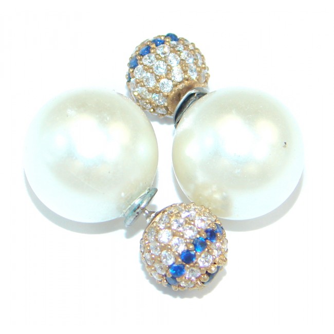 Fresh Water Pearl Sapphire Sterling Silver handcrafted stud earrings