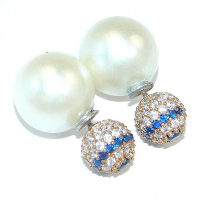 Fresh Water Pearl Sapphire Sterling Silver handcrafted stud earrings
