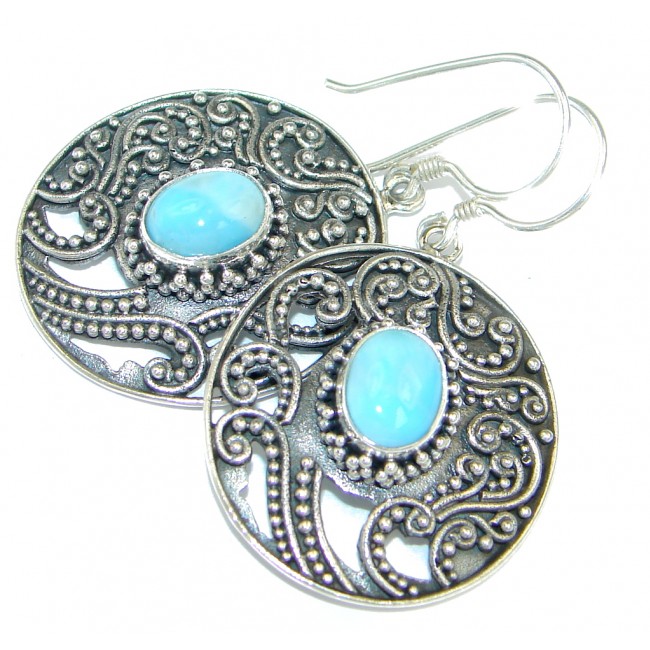Precious Blue Larimar Oxidized Sterling Silver handmade earrings