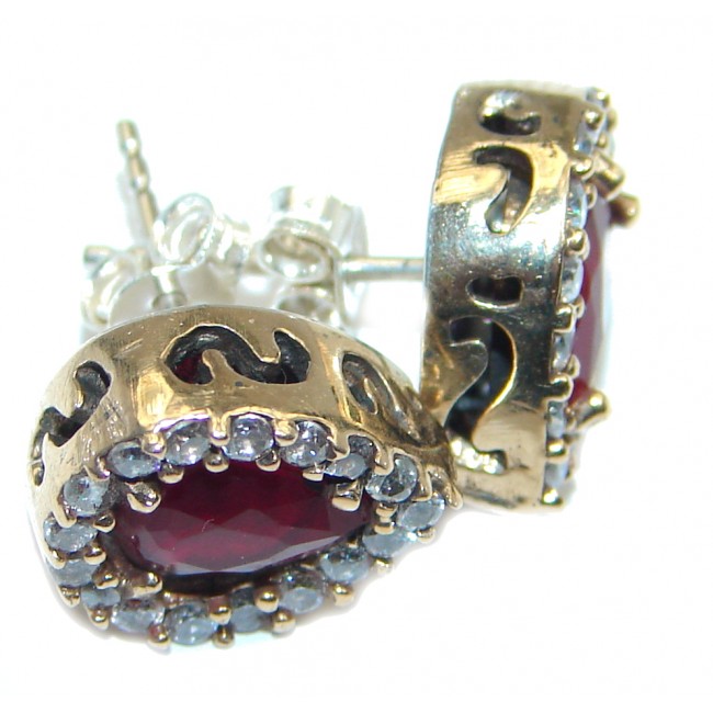 Victorian Style created Ruby Sterling Silver stud Earrings