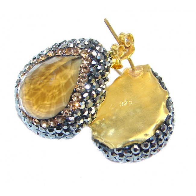 Victorian Style created yellow Quartz Sterling Silver stud Earrings