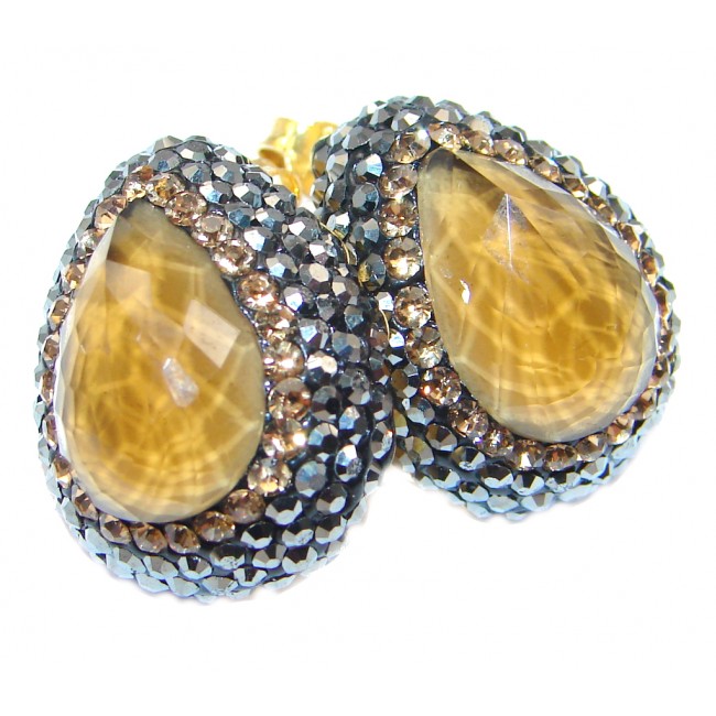 Victorian Style created yellow Quartz Sterling Silver stud Earrings