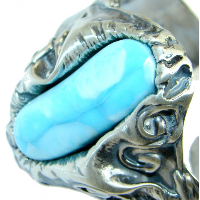 Large Genuine Blue Larimar Oxidized Sterling Silver handmade Bracelet Cuff