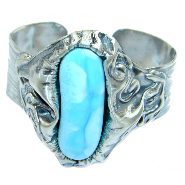 Large Genuine Blue Larimar Oxidized Sterling Silver handmade Bracelet Cuff
