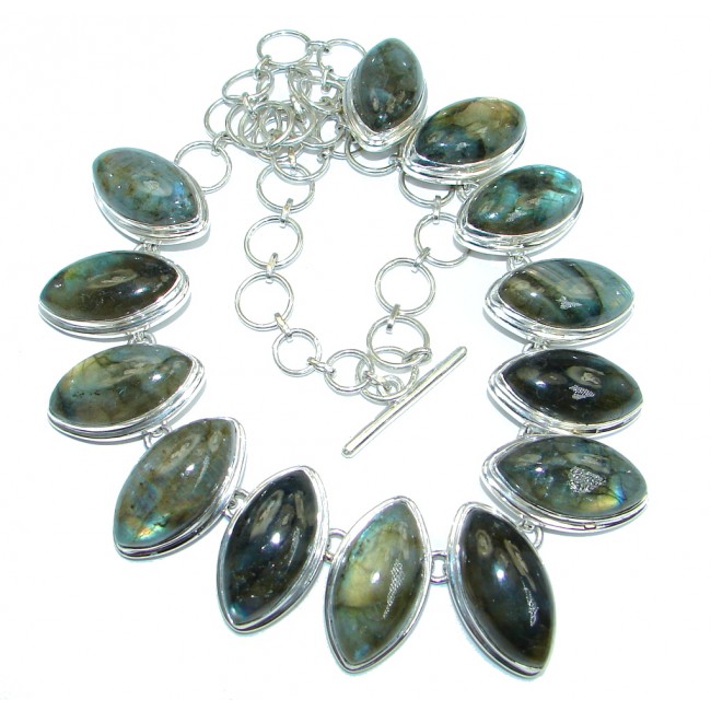 Solid 89 grams Genuine Fire Labradorite Sterling Silver handcrafted Necklace