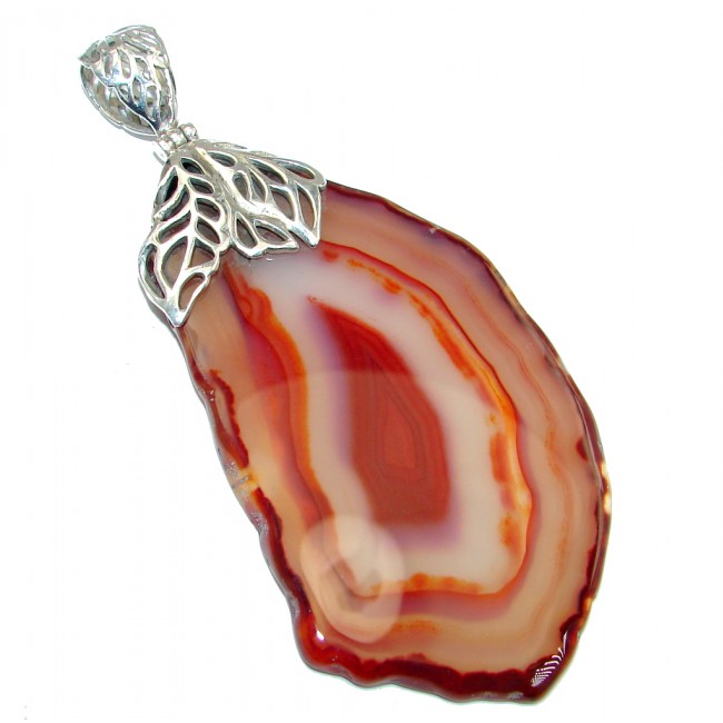Large 4 inches Good Aura Botswana Agate Sterling Silver handmade Pendant