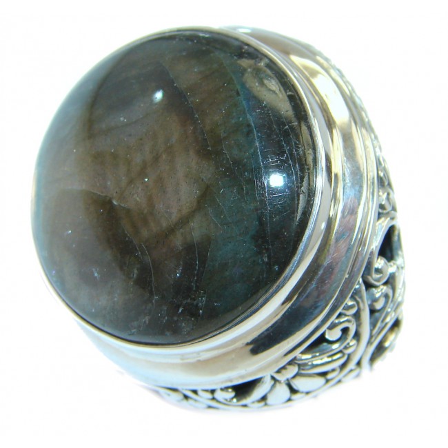 Totally Oversized AAA Fire Labradorite Sterling Silver handcrafted ring s. 8