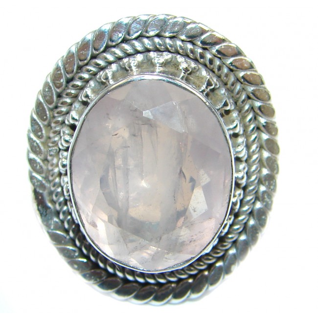 Amazing Rose Quartz Sterling Silver ring s. 8 1/4