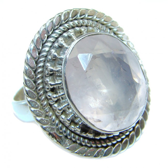 Amazing Rose Quartz Sterling Silver ring s. 8 1/4