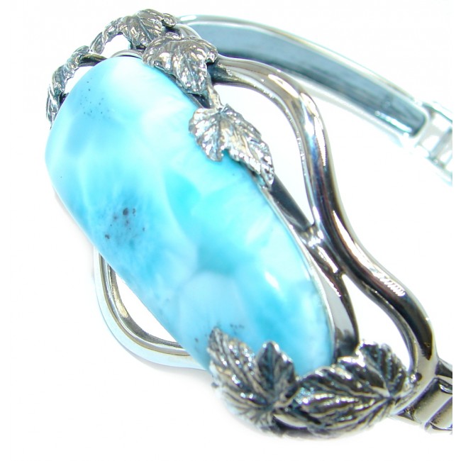 AAA+ Blue Larimar Oxidized Sterling Silver handmade Bracelet / Cuff