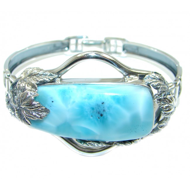 AAA+ Blue Larimar Oxidized Sterling Silver handmade Bracelet / Cuff
