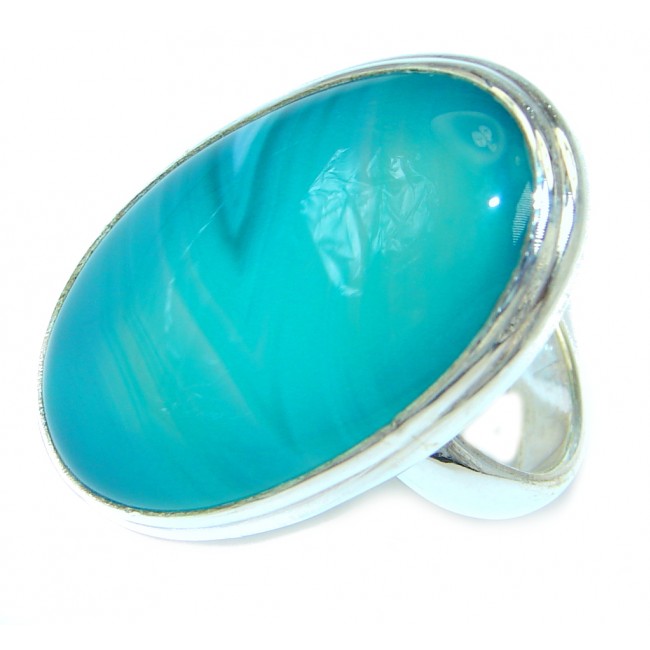Exotic Green Agate Sterling Silver Ring s. 8 3/4