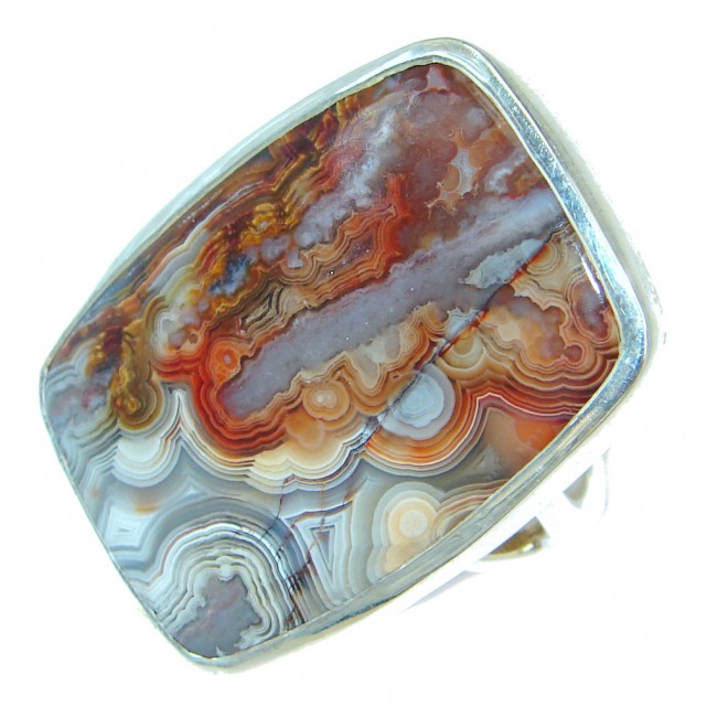 Big Excellent quality Crazy Lace Agate Sterling Silver Ring s. 9