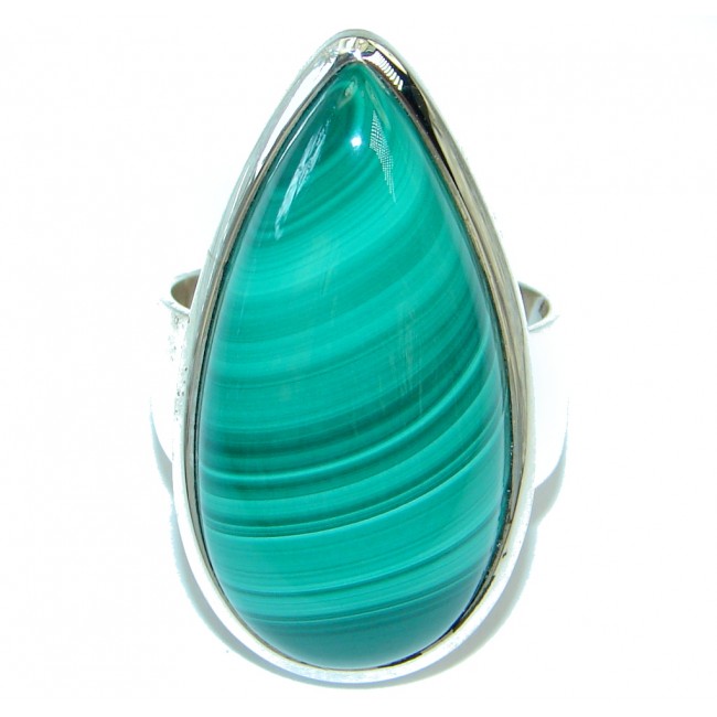 Natural AAA Green Malachite Sterling Silver handcrafted ring size 8