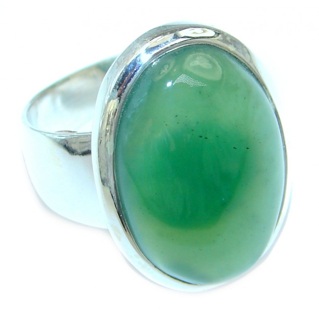 Supernova AAA+ Green Moss Prehnite Sterling Silver ring; s. 7 1/2