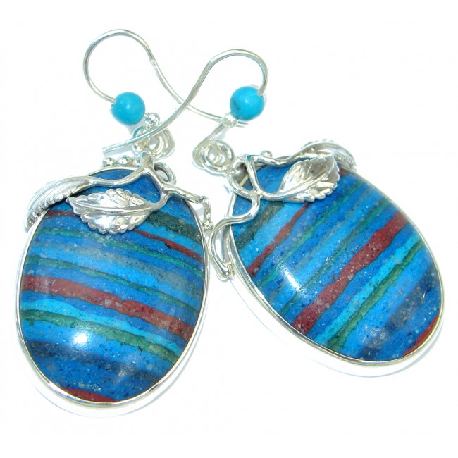 Large Splendid Rainbow Calsilica Sterling Silver handmade earrings