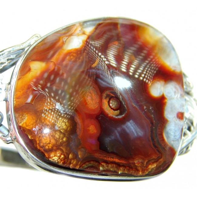 Very Rare Large Natural Orange Mexican Fire Agate Sterling Silver handmade Bracelet