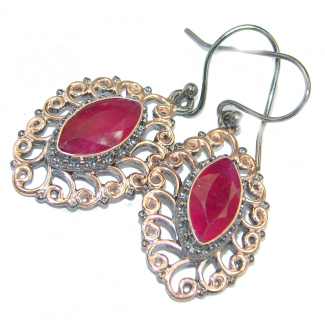Victorian Style Red Ruby Rose Gold plated over Sterling Silver earrings
