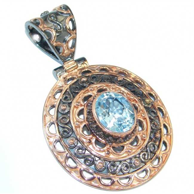 Genuine Swiss Blue Topaz Rose Gold plated over Sterling Silver handmade Pendant
