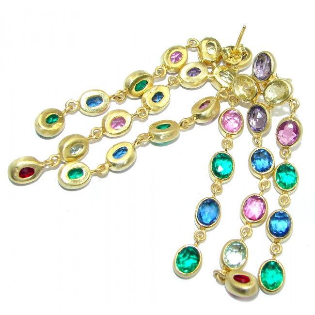 Royal Multicolor simulated Gemstones 18 ct Gold plated over Rhodium over Sterling Silver stud earrings