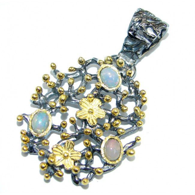 Ethiopian Opal Oxidized Gold plated Sterling Silver handmade Pendant
